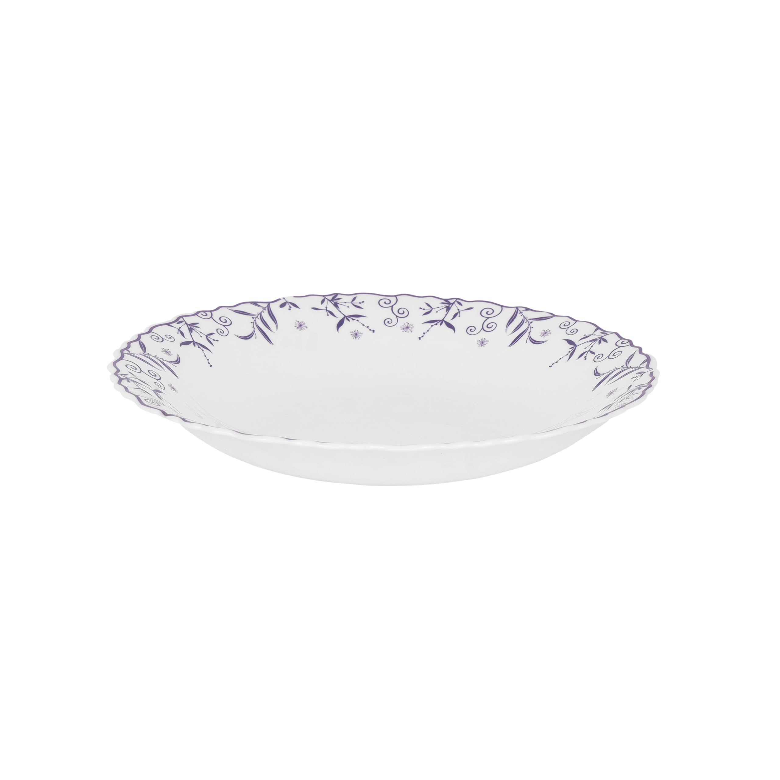 Royalford 8.5" Opalware Soup Plate- RF12232 White Plate with Elegant Floral Print Dishwasher and Microwave Safe