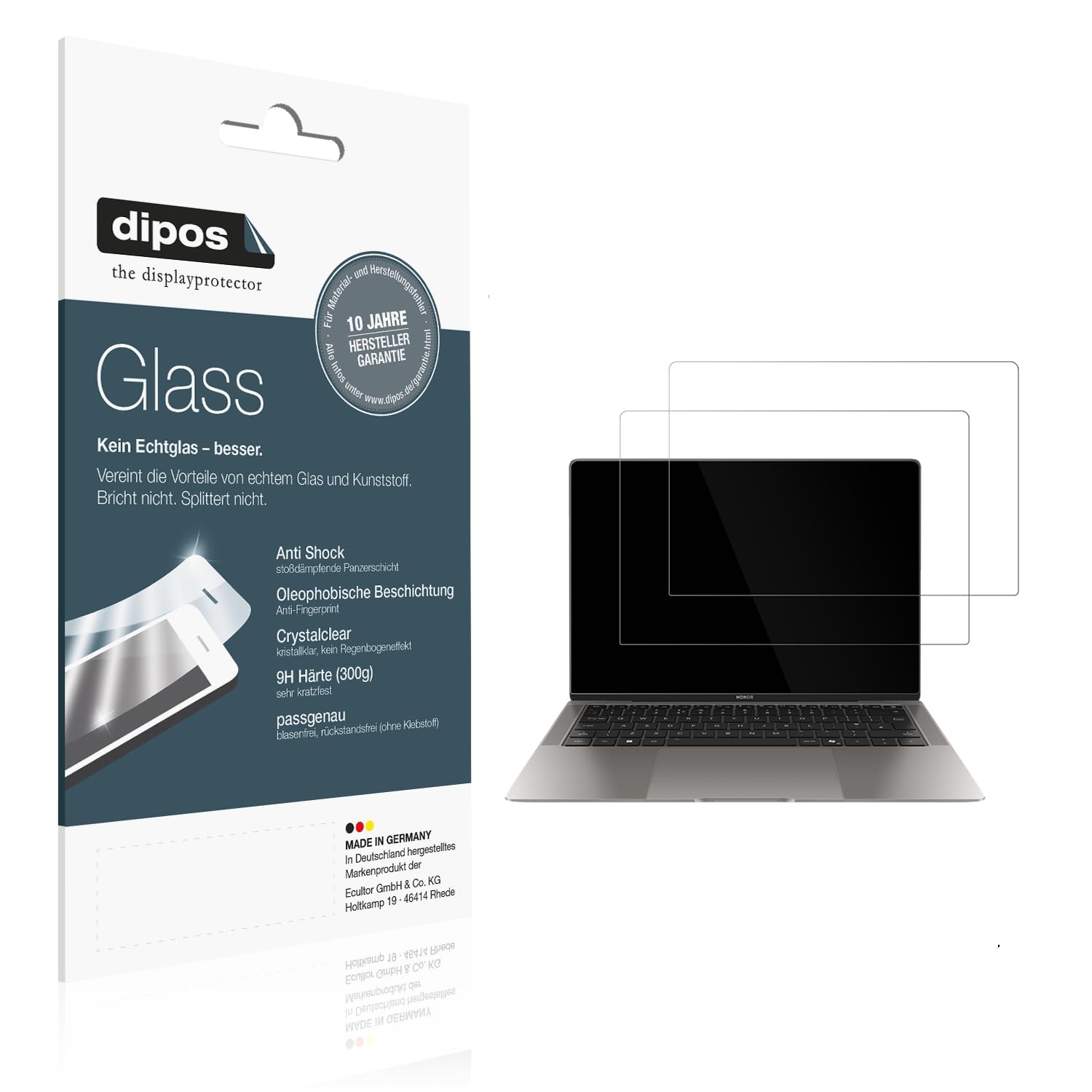 dipos 2x Pellicola Protettiva 9H trasparente per Honor MagicBook Pro 14 | Non si rompe e non si scheggia, non è vero vetro, Anti-Shock, si adatta perfettamente, antigraffio, senza bolle, autoadesiva