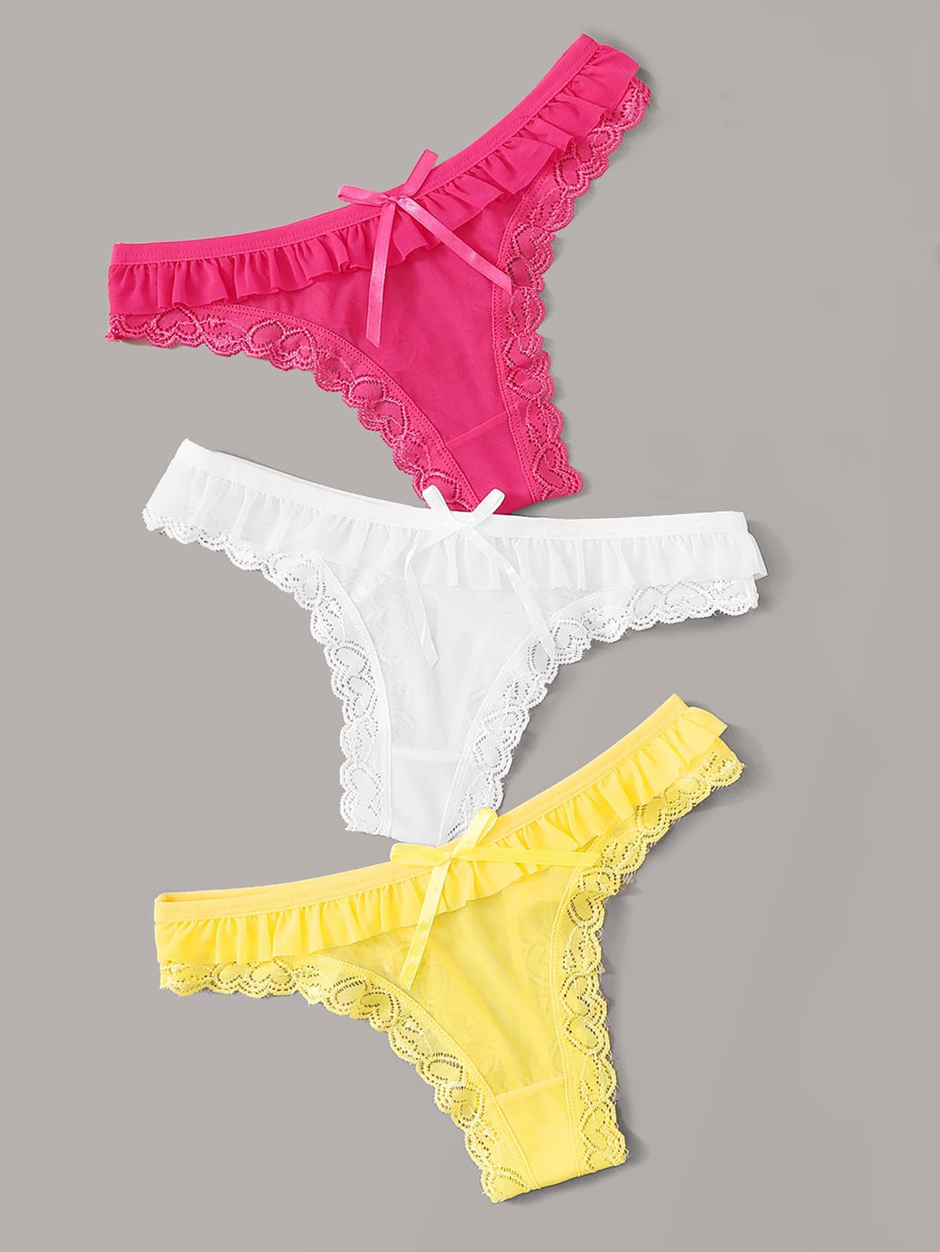 SHENHE Women's 3 Packs Frilly Panties Vintage Style Heart Print Mid Rise Ruffle Cute Panties Underwear