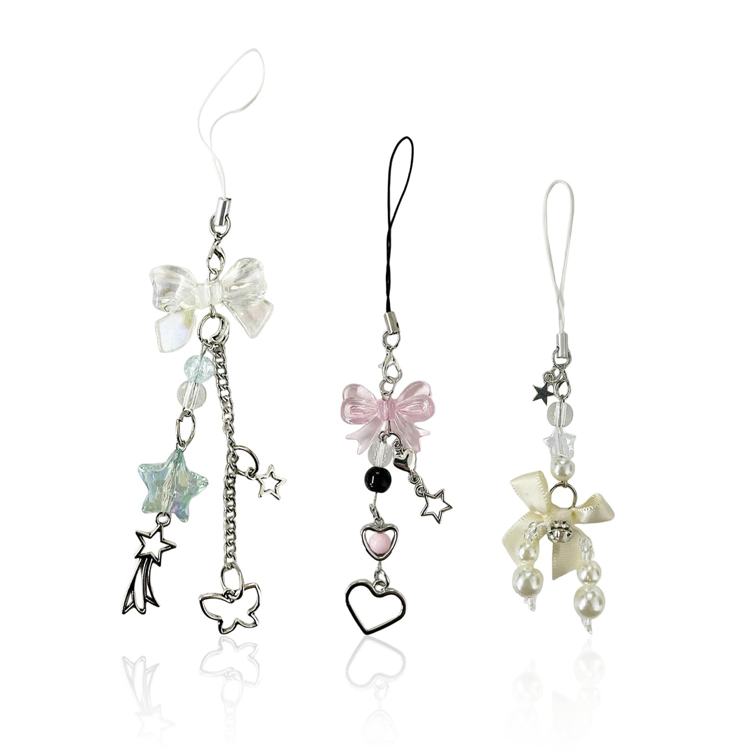 Gdfhbd Girls Pink 3 Bow Pendants, Sweet Heart Mobile Phone Chain, Simple And Versatile Key Pendant, Cute Bag Pendant Accessories.