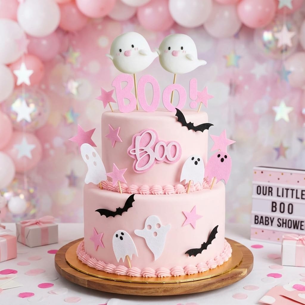 LaVenty Spooky Boo Cake Topper Pink Halloween Cupcake Toppers — image 1