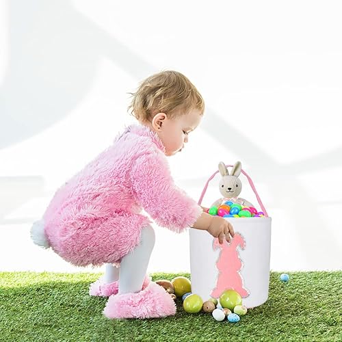 Miniatura 5 de Paquete de 2 bolsas de cesta de conejo de Pascua para niños, bolsas de lona con conejo con purpurina para niños, huevos de Pascua, decoración de