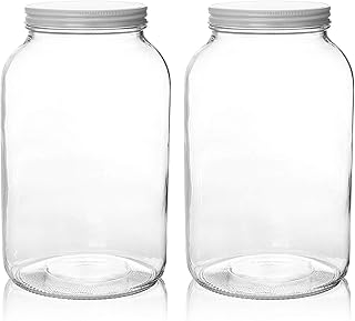 2 Pack 1 Gallon Glass Large Mason Jars Wide Mouth with Airtight Metal Lid, Safe for Fermenting Kombucha Kefir Kimchi, Pick...