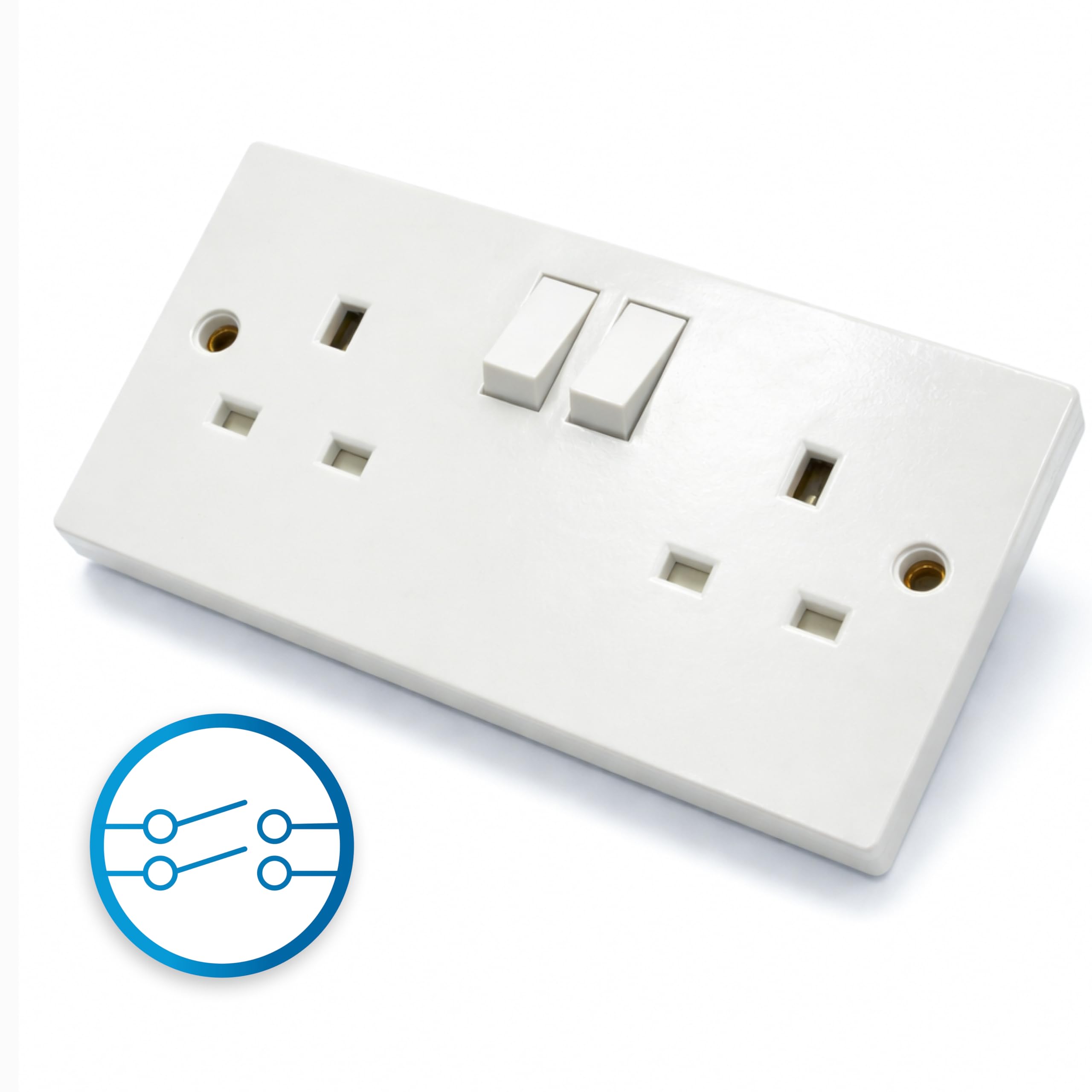 STATUS 13A Double Gang Double-Pole Switched Wall Socket, Twin UK Plug Faceplate with Safety Isolation for Home Installations, White (S2G13ADPSSB4)