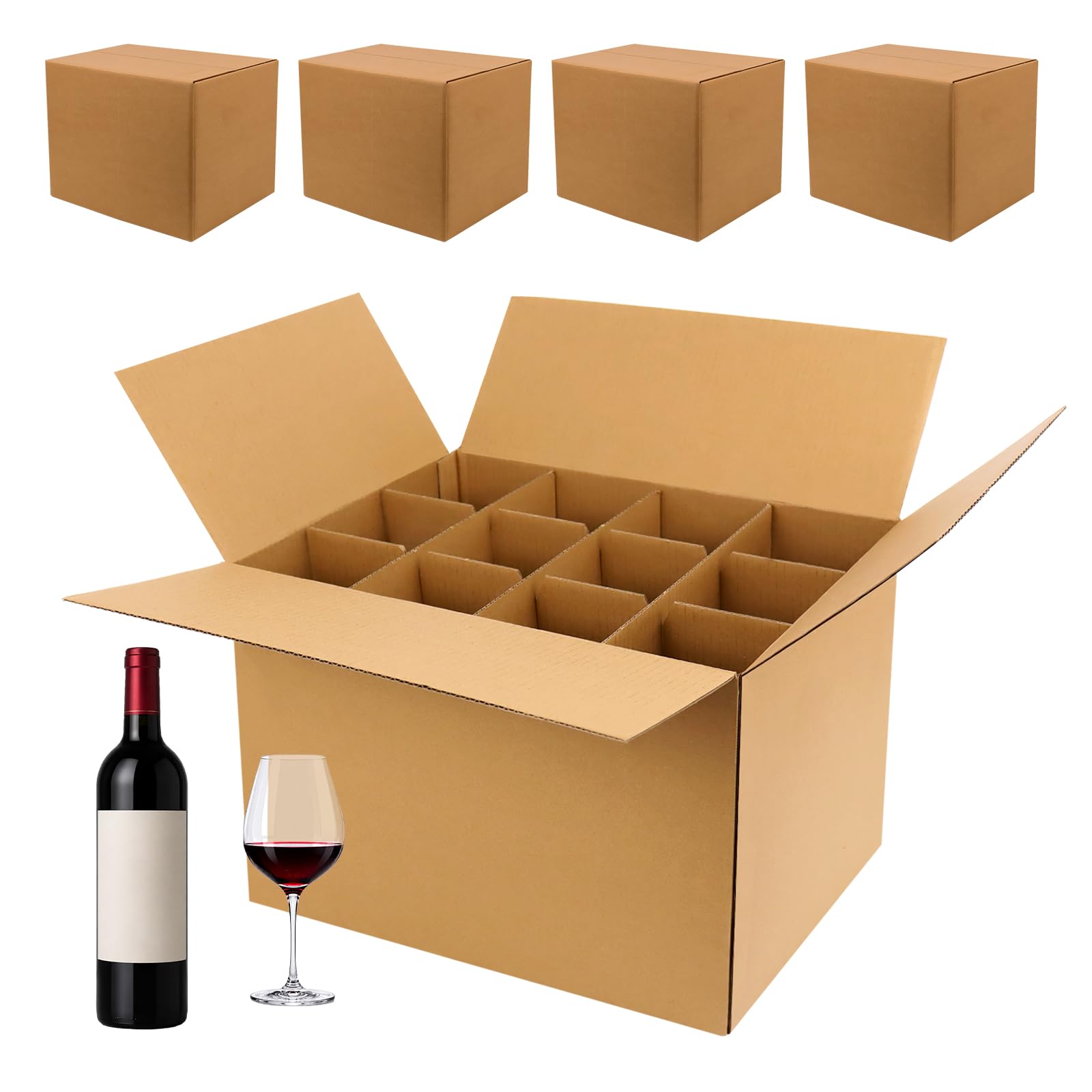 Photo 1 of 4 Set Moving Boxes with Glasses Divider Kits, Glass Packing Kit with 16x12x12 Inch Box, 3x4 Grid Corrugated Dividers for Dishes Wine Glasses Fragile Glassware Storage Supplies