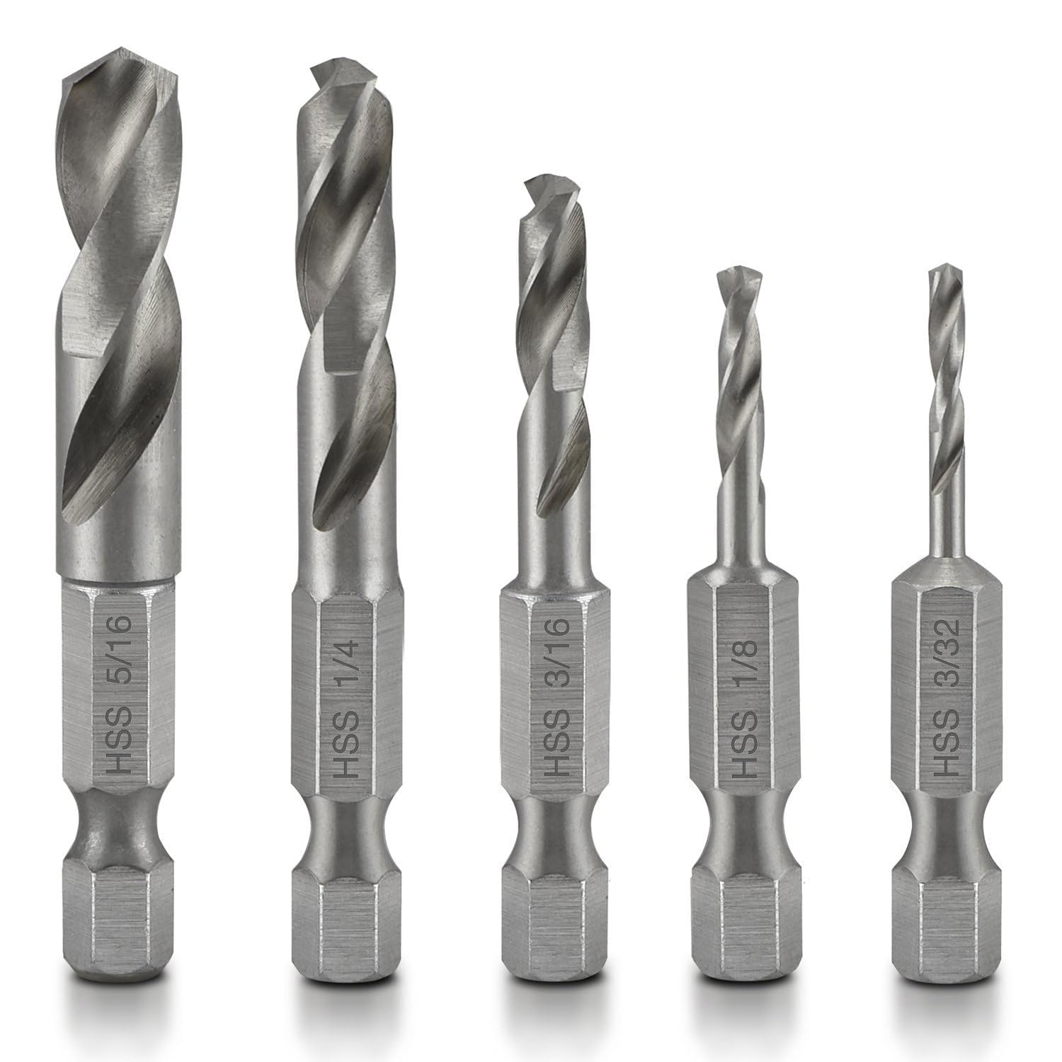 Stubby Drill Bit Set For Metal | 5 Piece | 1/4" Quick Change Hex Shank | M2 High Speed Steel | For Quick Change Chucks And Drives | Drill Bit Holder Included (5 PCS)