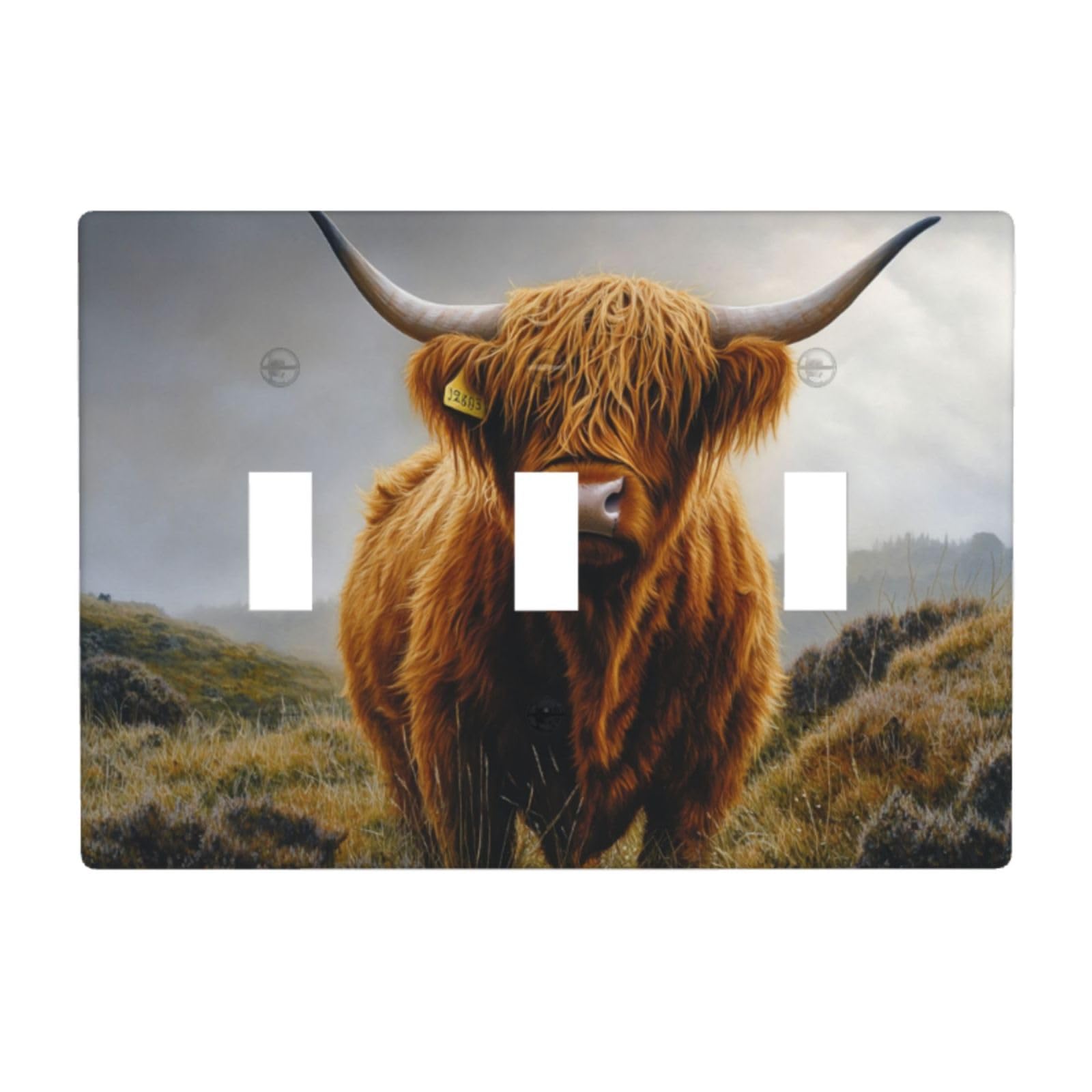 Highland Cow Light Switch Covers 3 Gang Triple Toggle Wall Plate Switchplate Electrical Faceplate for Bathroom Kitchen Bedroom Decor