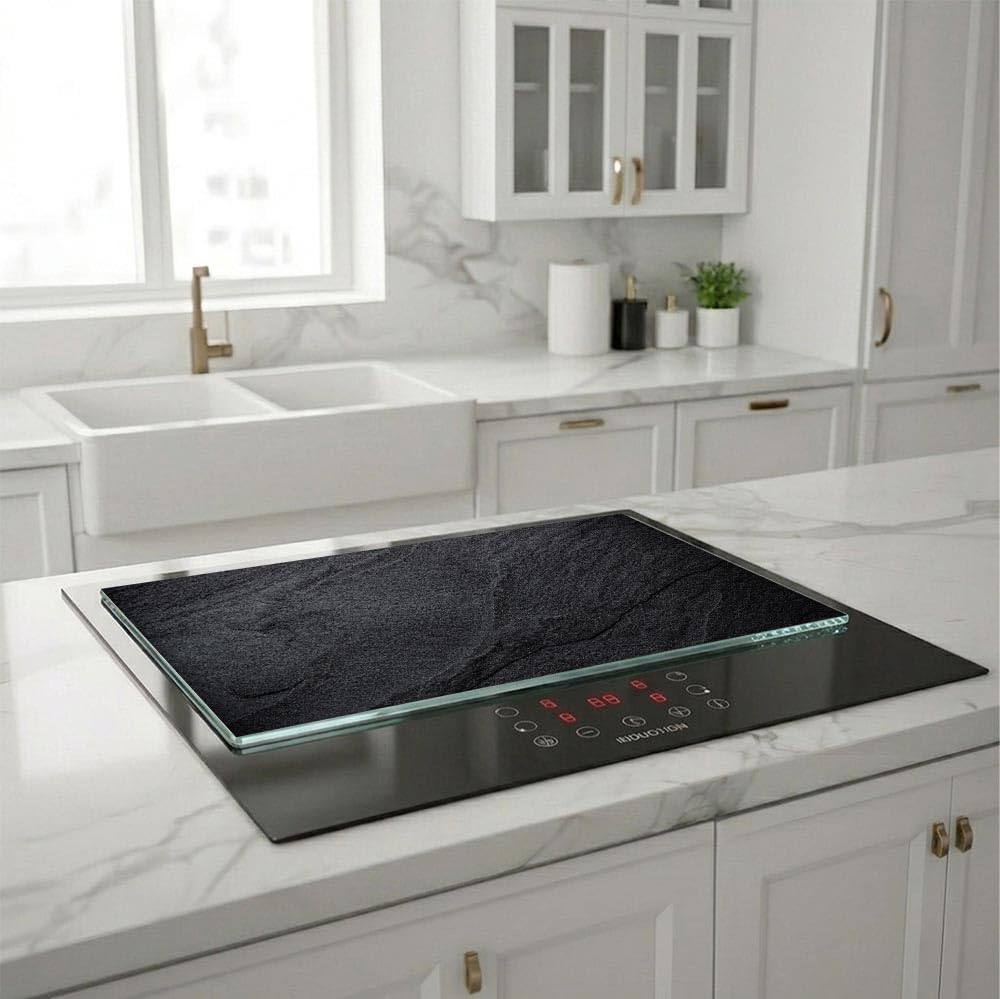 SFArt Protège-plaque 60x52 – Planche à découper en verre trempé 1 pièce – Induction & Vitrocéramique Obsidian