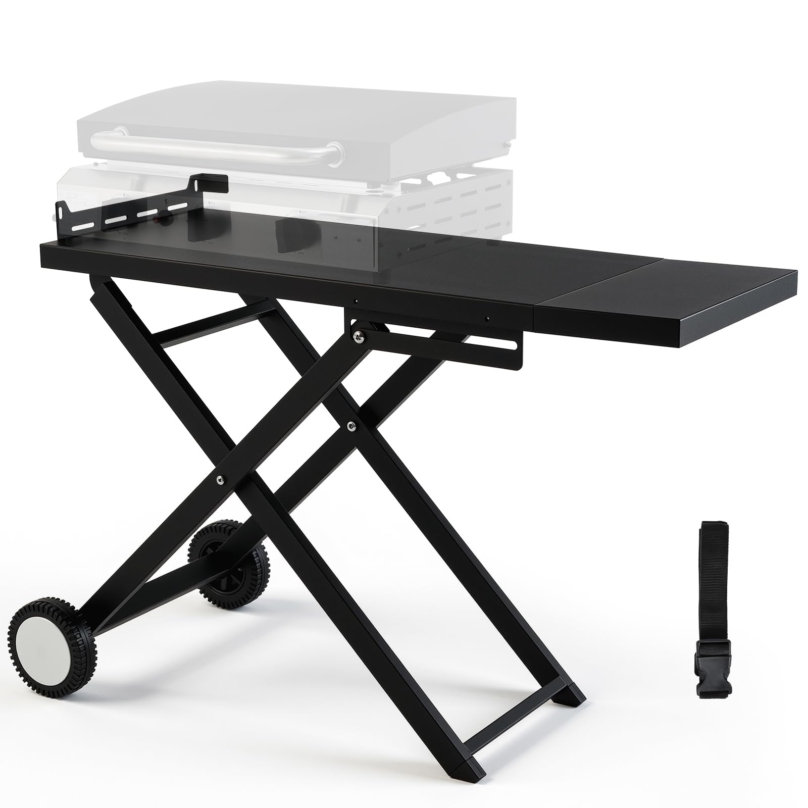 LIFERUN Chariot de Barbecue Pliable avec 2 Roues,Table Pliante Portable avec Tablette Latérale Amovible,Support Stable de Cuisson d'Extérieur pour Plancha,pour Camping,Jardin,Terrasse,102x39cm,Noir