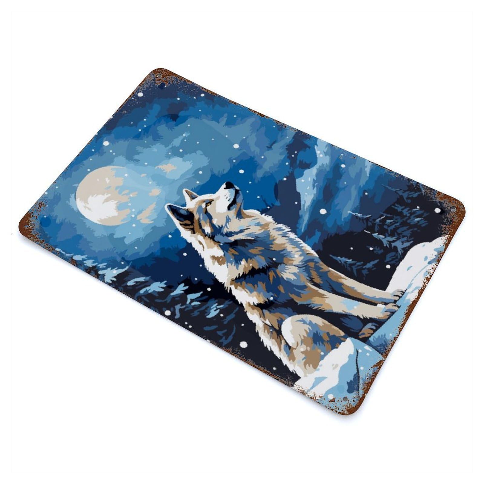 Alaska Wolf Snow Pixel Art Rustic Tin Plaque 11.8"x7.9", Ideal for Shed, Workshop And Garage Wall Decor