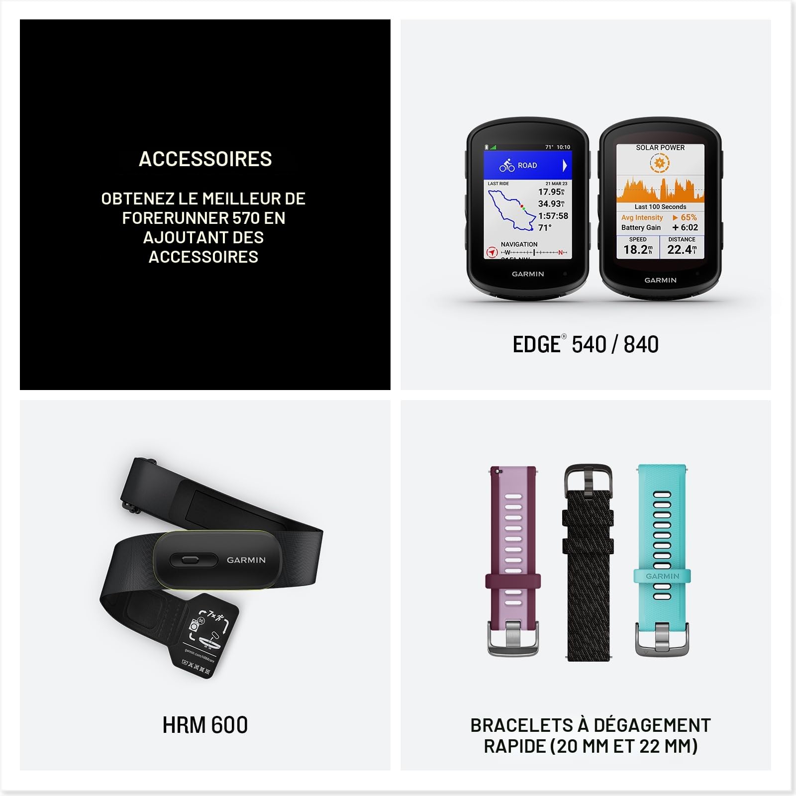 Garmin® Forerunner® 570 Montre intelligente GPS avancée pour course et triathlon 42 mm Affichage AMOLED Fonctions d'entraînement et de récupération Aluminium framboise avec bande translucide Os/Mangue