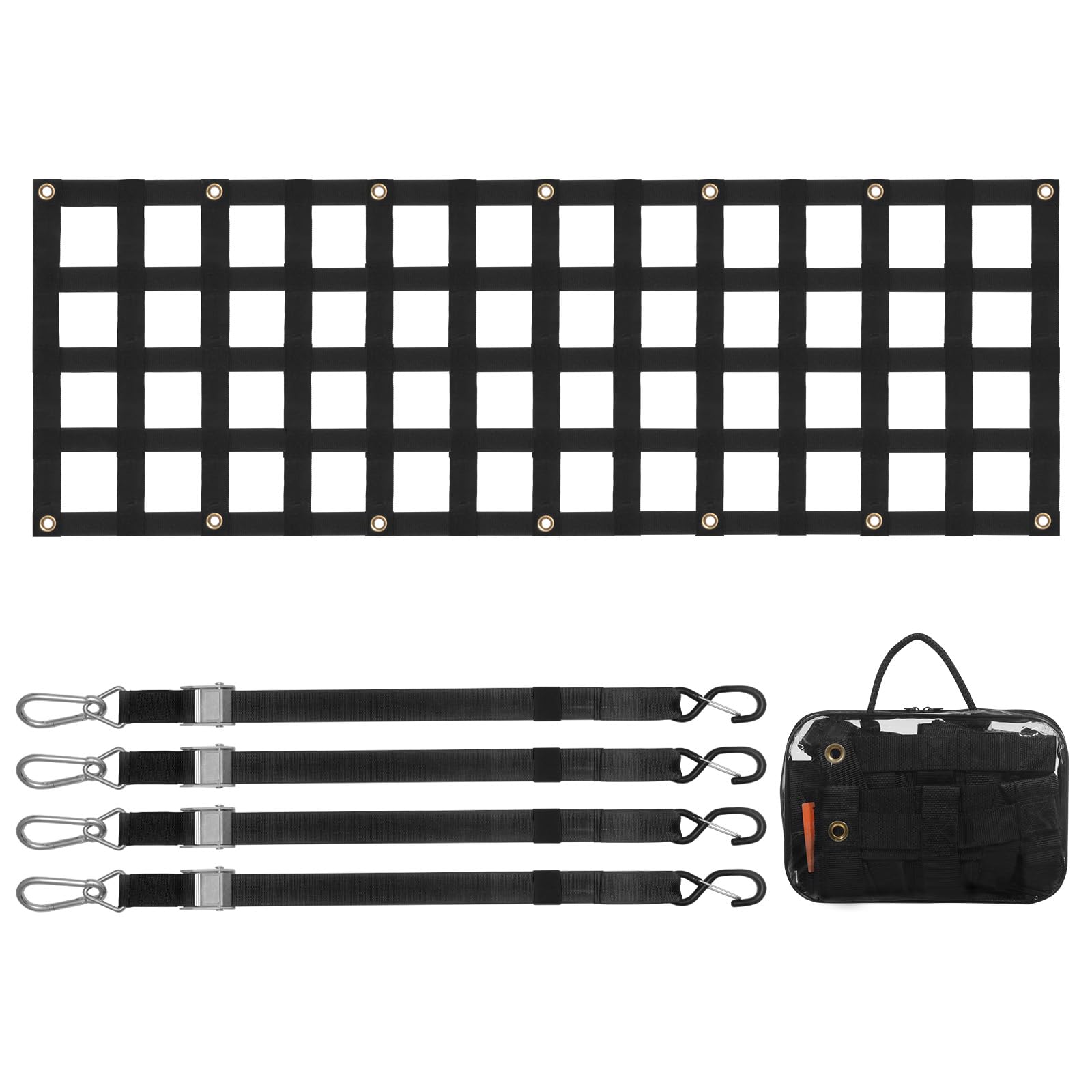 VEVOR Rete per Portellone Posteriore, 1510 x 470 mm, Rete per Carichi Pesanti per Cassone di Camion con 4 Cinghie Telescopiche Regolabili, Estensibile e Durevole, Adatta per Pick-up Camion Jeep SUV