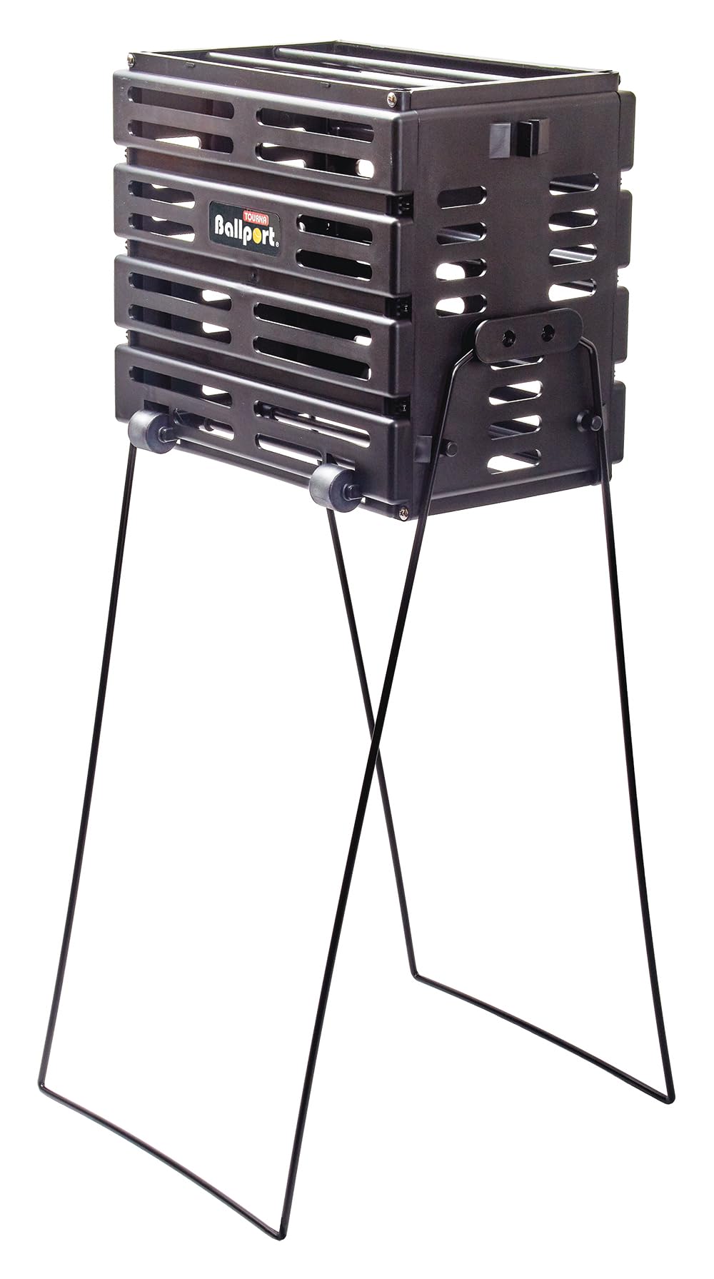 Tourna Ballport Deluxe Tennis Ball Hopper with Wheels - Holds 80 Balls, Black