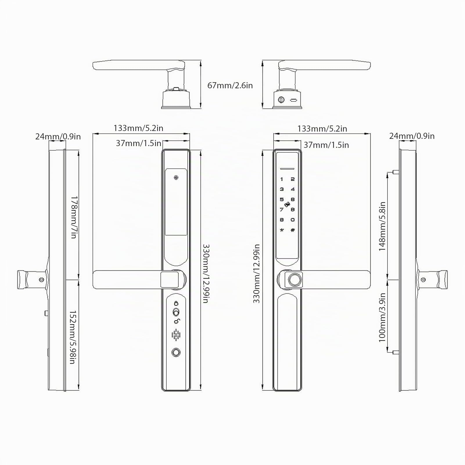 Cryfokt Cerradura Inteligente para Exteriores, Huella Digital, Contraseña, Tarjeta, Llave, WiFi, Cerradura con Cerrojo para Seguridad de Puerta Principal, con de Alerta, Control de (BLACK)