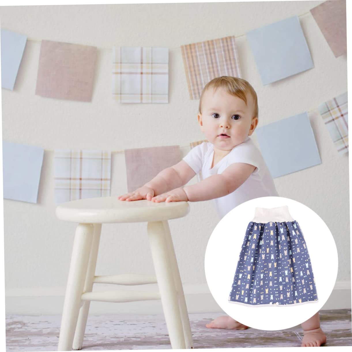 SUPVOX Toddler Training Skirt Leakproof Nappy Pants for Baby Potty Training Cotton Diaper Skirt High Waist Comfortable Elastic and Easy Cleaning Blue