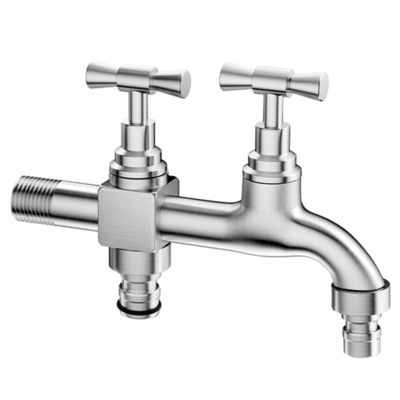 Grifo Jardin 1/2 Doble Salida Grifo Doble de Pared Exterior Jardin Acero Inoxidable Válvula de Doble Salida para Grifo Y Manguera de Jardin,150Mm