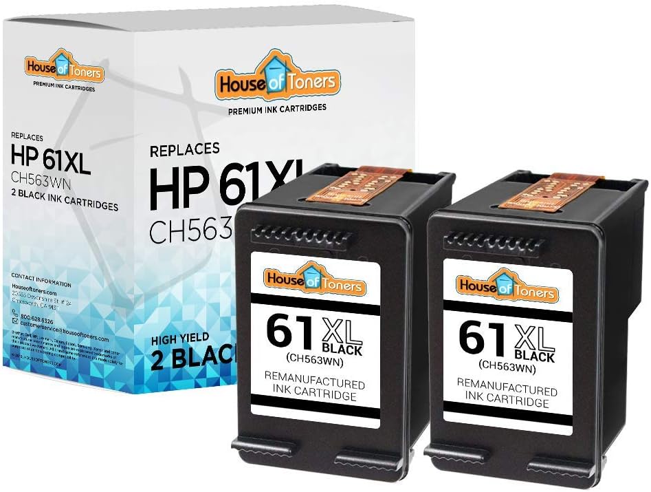 Houseoftoners Remanufactured for HP 61XL Ink Cartridge High Yield Replacement for HP 61 XL Envy 4500 5530 5534 5535 Deskjet 1000 1056 1010 1510 1512 2540 3050 050A Officejet 2620 4630-2 Pack (Black)