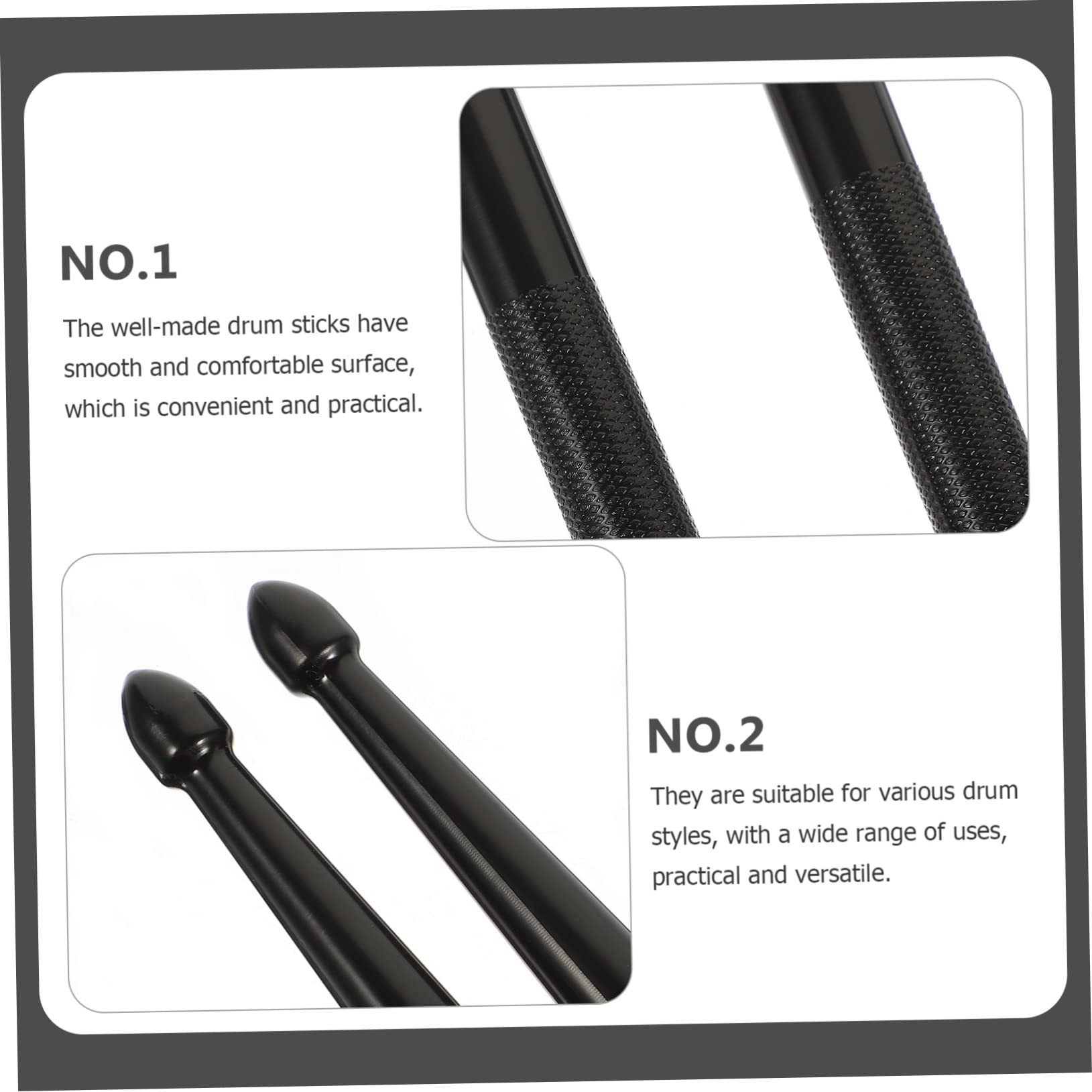 Baquetas de Doble Punta Negras 1 Par para Escenario y Rendimiento | Núcleo de Fieltro y Nailon, Superficie Lisa, Uso Práctico, Accesorio de Percusión