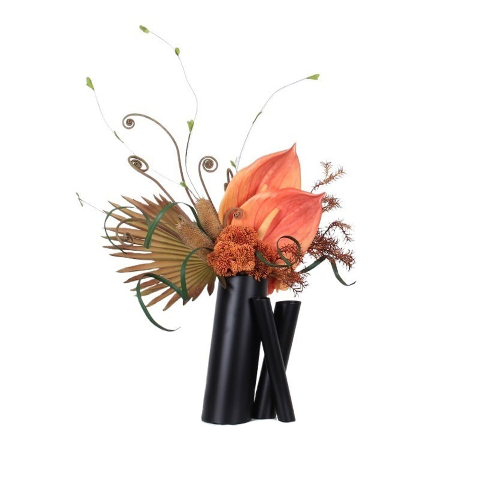 Z4T8M2K6G5 Artificial floral arrangement Artificial Flower Art Set Dining Table Coffee Centerpieces Fake Arrangement Creative Irregular Metal Vase(1)