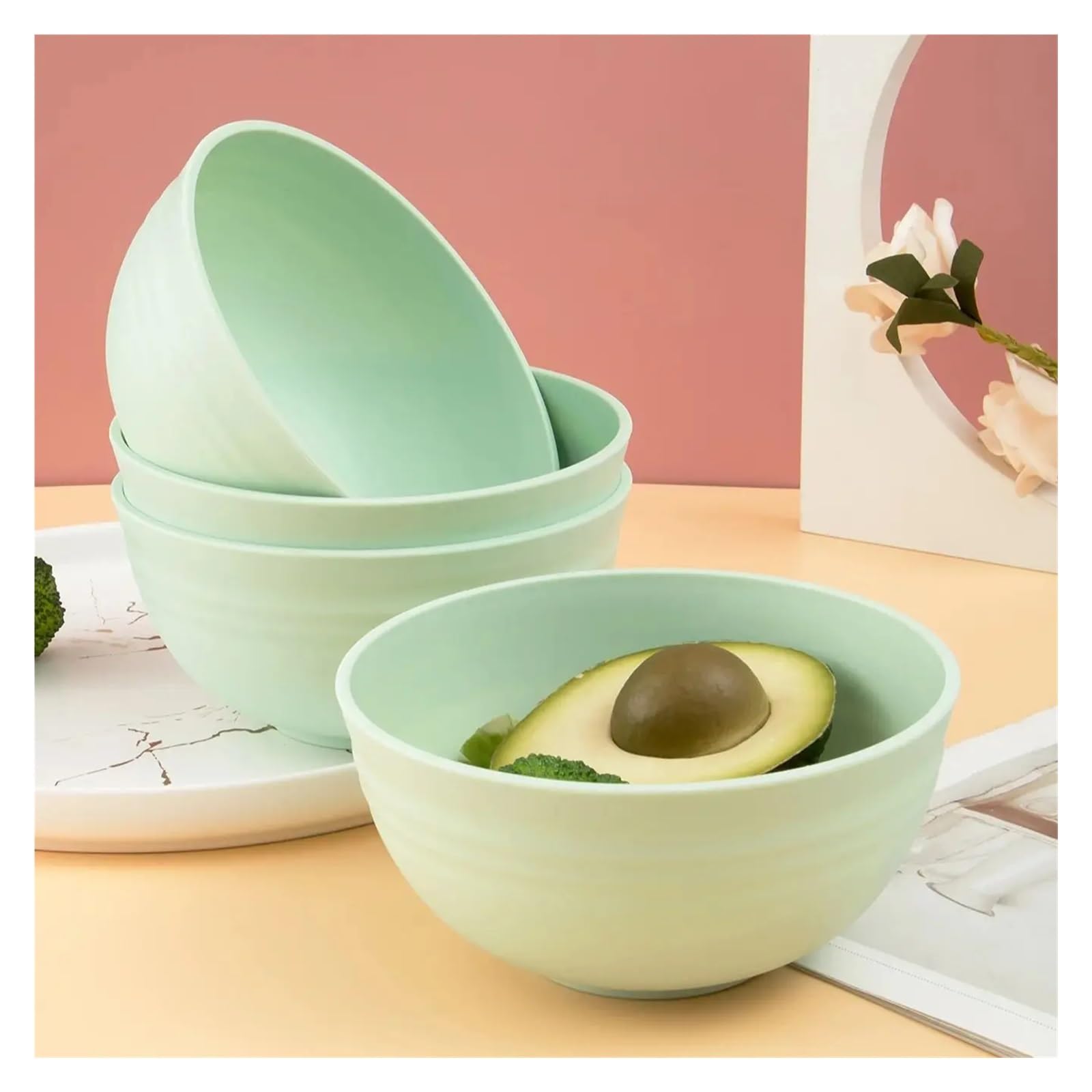 4/6/8 Stück hellgrüne Müslischale, wiederverwendbar, for den Haushalt, Kunststoff, for Abendessen, for Desserts, Outdoor, Camping(4pcs-Light green)