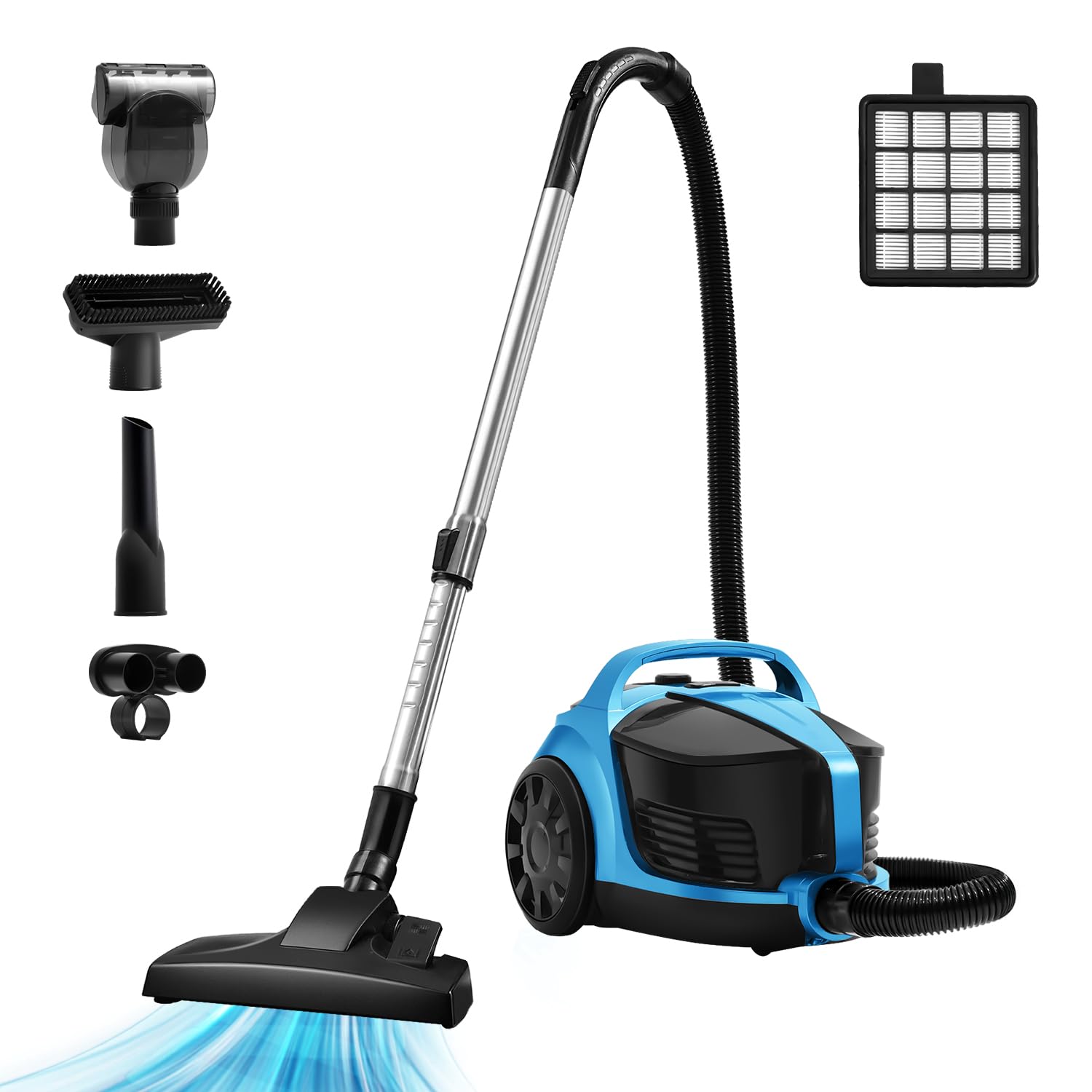 Canister Vacuum Cleaner, 30KP Bagless Vacuum Cleaner, 4QT Large Dust Cup, Retractable Cord, Double HEPA Filter, 5 Tools, 1600W Lightweight Vacuum Cleaner for Pet, Hard Floors, Carpets