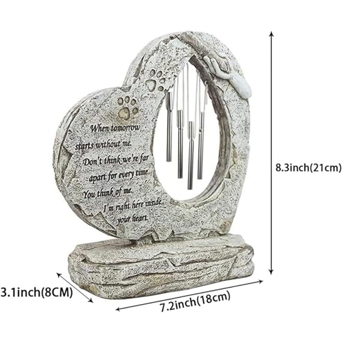 JHB Pietre commemorative personalizzate per cani da compagnia con campane a vento Pietre da giardino per cani Marcatori di tombe Simpatia Regali commemorativi per cani Lapide per gatti Lapide per cani