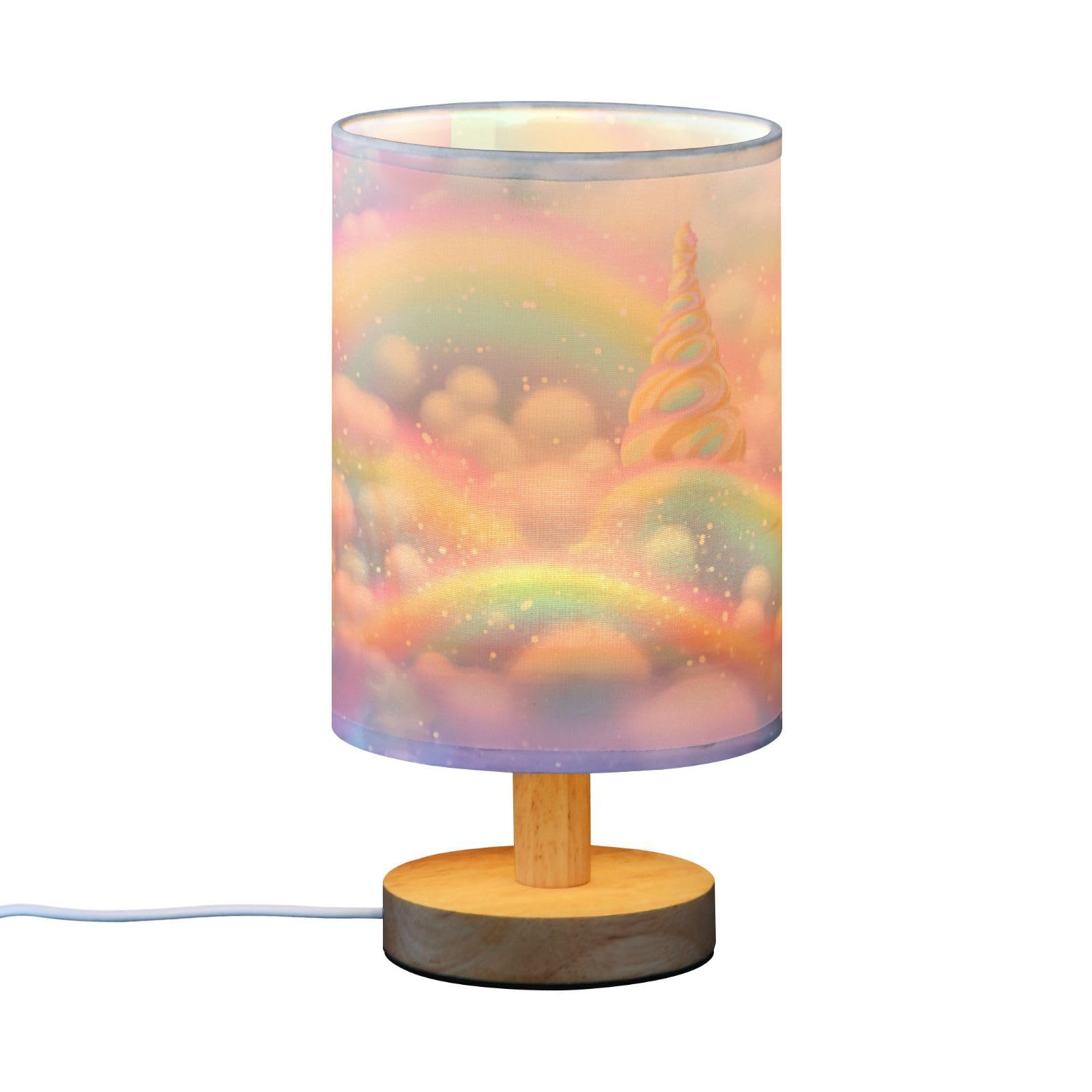 SDMKA Rainbow Ice Cream Bedside Table Lamp for Bedroom, Minimalist Nightstand Lamp with Round Fabric Shade for Living Room, Office, No Bulb Required