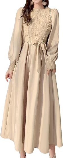 Amazon Co Jp ロングワンピース レディース 秋 冬 春 ニット 切り替え フェイクレイヤード ワンピース ミモレ 長袖 Aライン 着痩せ リボン おしゃれ きれいめ カジュアル ファッション Amazon Co Jp ロングワンピース レディース 秋 冬 春 ニット 切り替え フェイクレイヤード ワンピース ミモレ 長袖 Aライン 着痩せ リボン おしゃれ きれいめ カジュアル ファッション