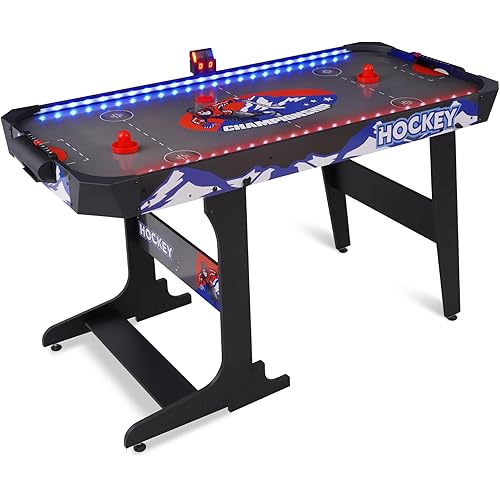 57" LED Light-Up Air Hockey Table, Foldable Arcade Style Air Hockey Game Set w/Accurate Electronic Scoring, in Line Power Switch, Powerful Motor for Kids Adults, Home Game Room