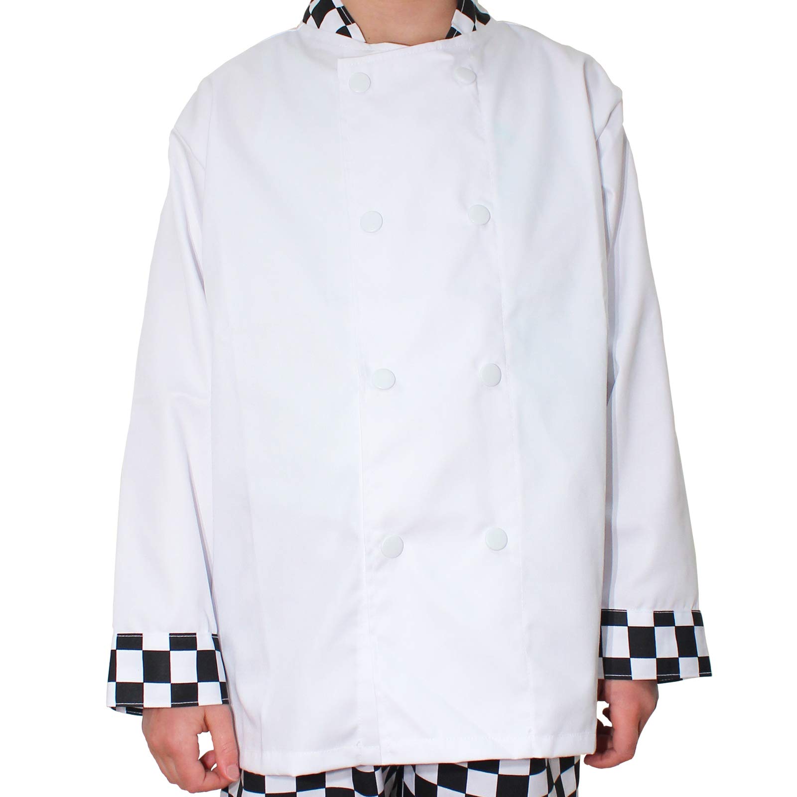 Children's chef jackets kithchen cooking fun in various sizes and colours (7-9yrs, Black Check Cuff)