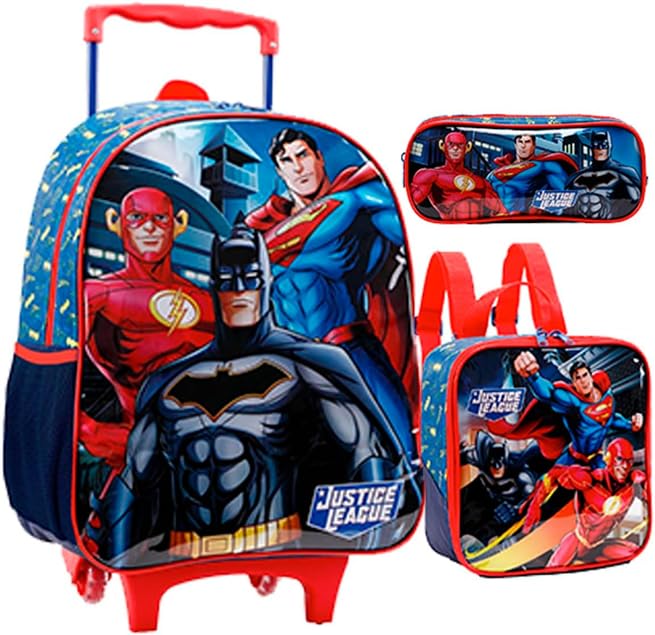 Kit Mochila Infantil Liga da Justiça Lancheira Estojo