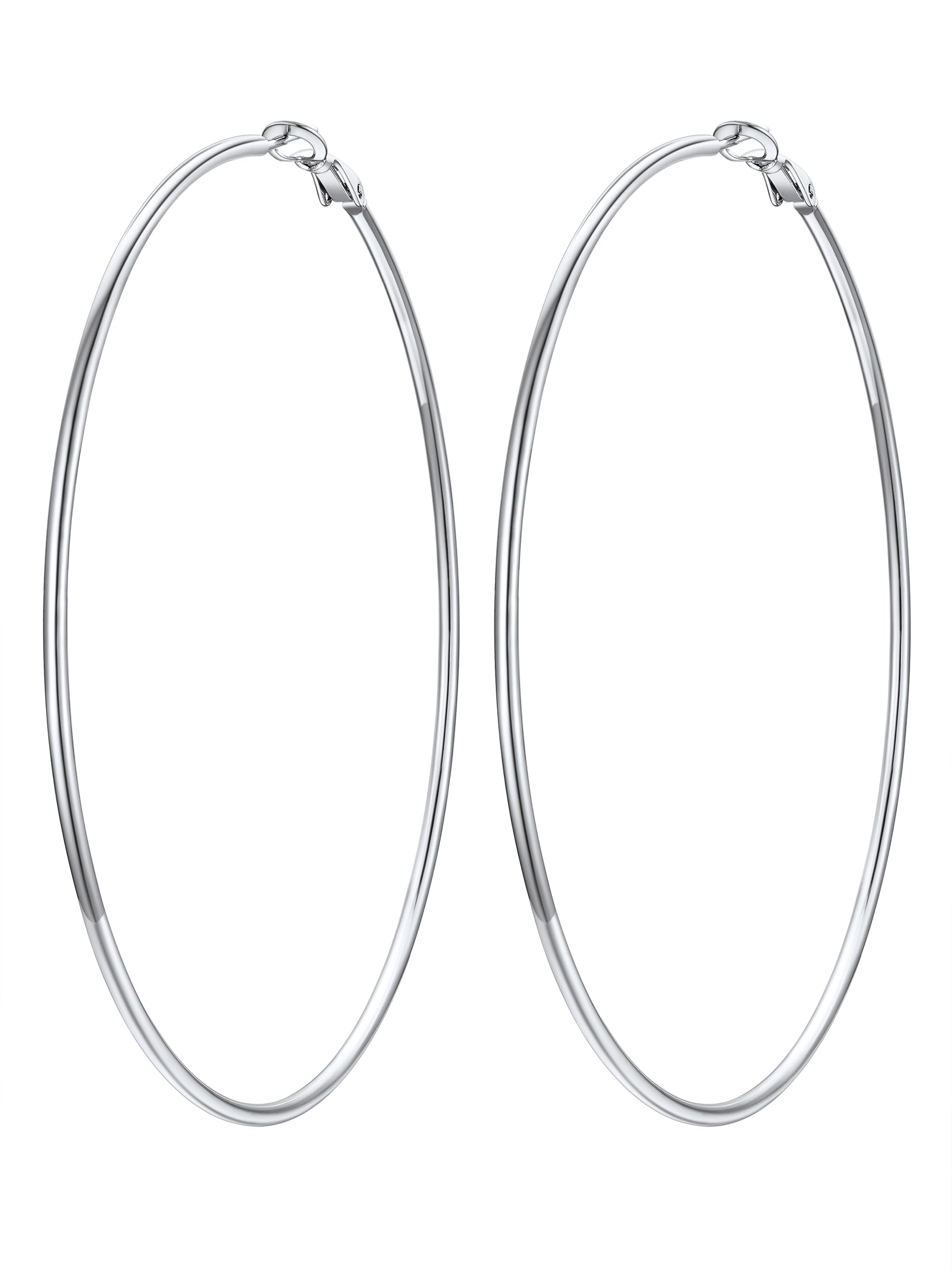 PROSTEEL Pendientes de Aro Finos Plata Aros Acero Inoxidable Plateado 90mm Diámetro Extragrandes Clasico Minimalistas J…
