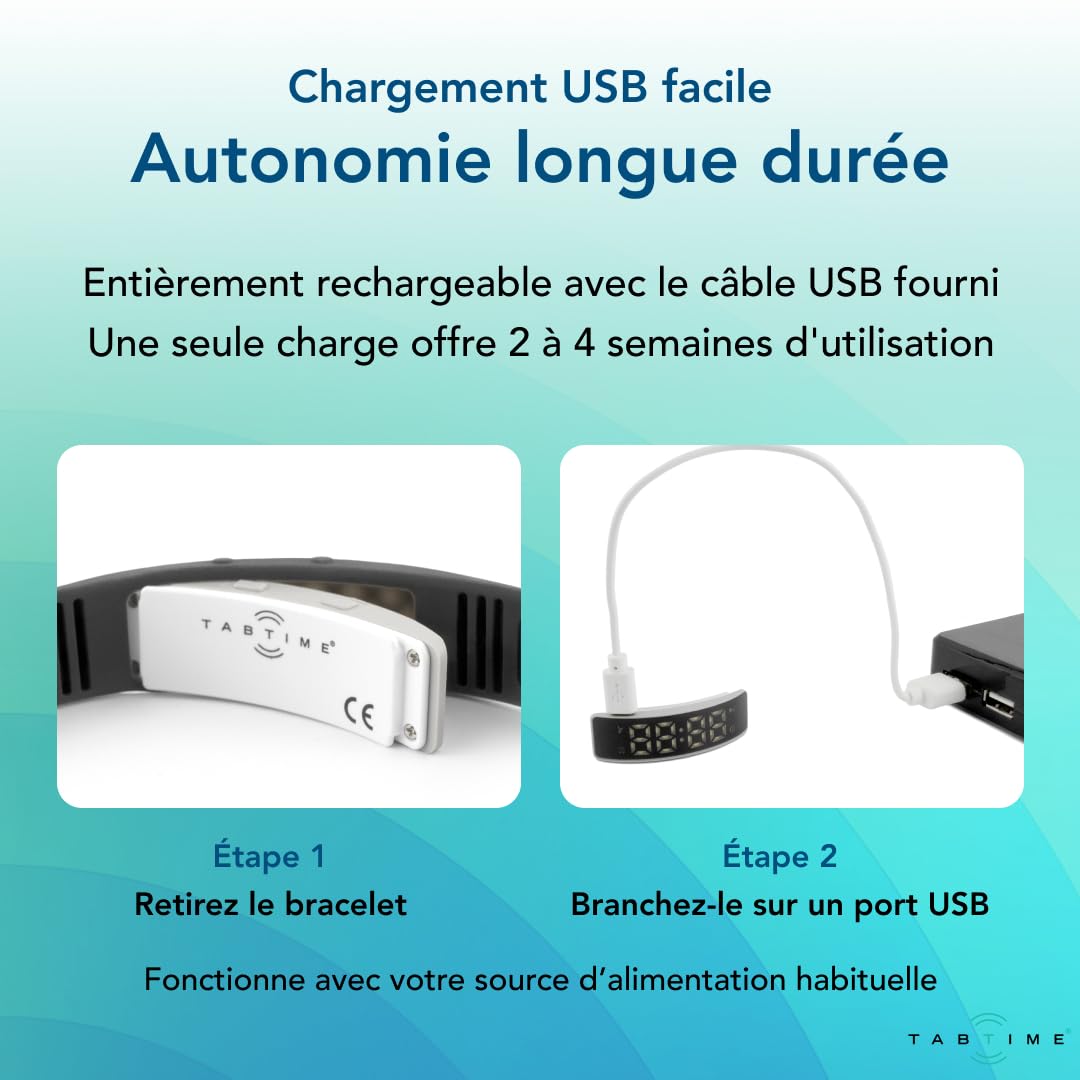 TabTime Montre de Rappel d’Alarme vibrante (Instructions en français) - jusqu'à 10 alarmes personnelles ou rappels de Pilule par Jour