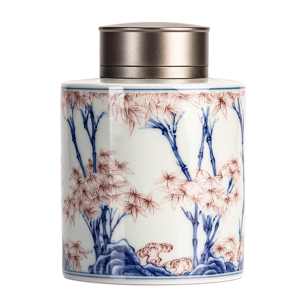 XYNSNDB Zestaw do herbaty Ceramiczna puszka na herbatę, Vintage niebiesko-biała zamknięta puszka na herbatę, aluminiowa pokrywka do przechowywania herbaty Może słoik do przechowywania herbaty