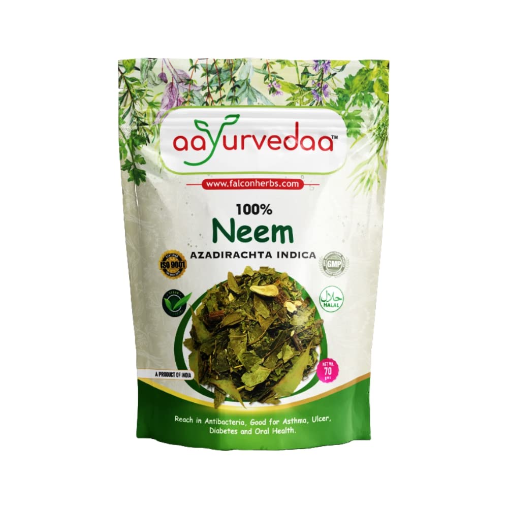 100% Pure organic Neem leaves - 70gms | Rich in Anti-bacterial properties | Neem may reduce skin disorder, lighten the acne mark and removes toxins from the bloodstream - Pack of 1