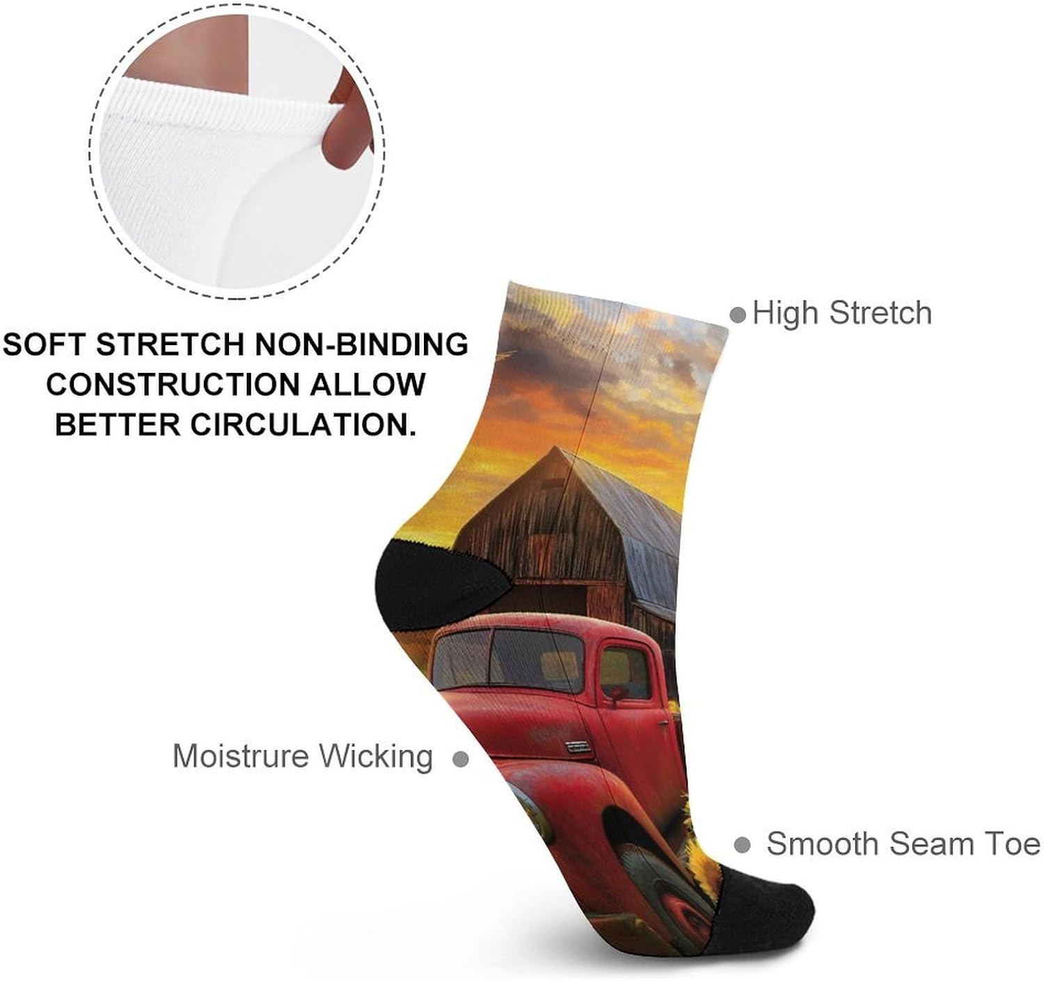 Farmhouse Red Truck Knee High Socks Athletic Long Stockings Sport Casual Crew Tube Sock Boot