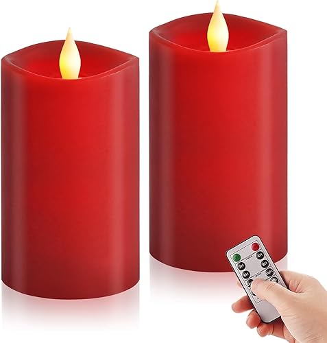 Miniatura 13 de Juego de 2 velas parpadeantes sin llama de 3 x 3 pulgadas, 2 pilas AA de duración de 600 horas, velas parpadeantes con temporizador, velas sin llama