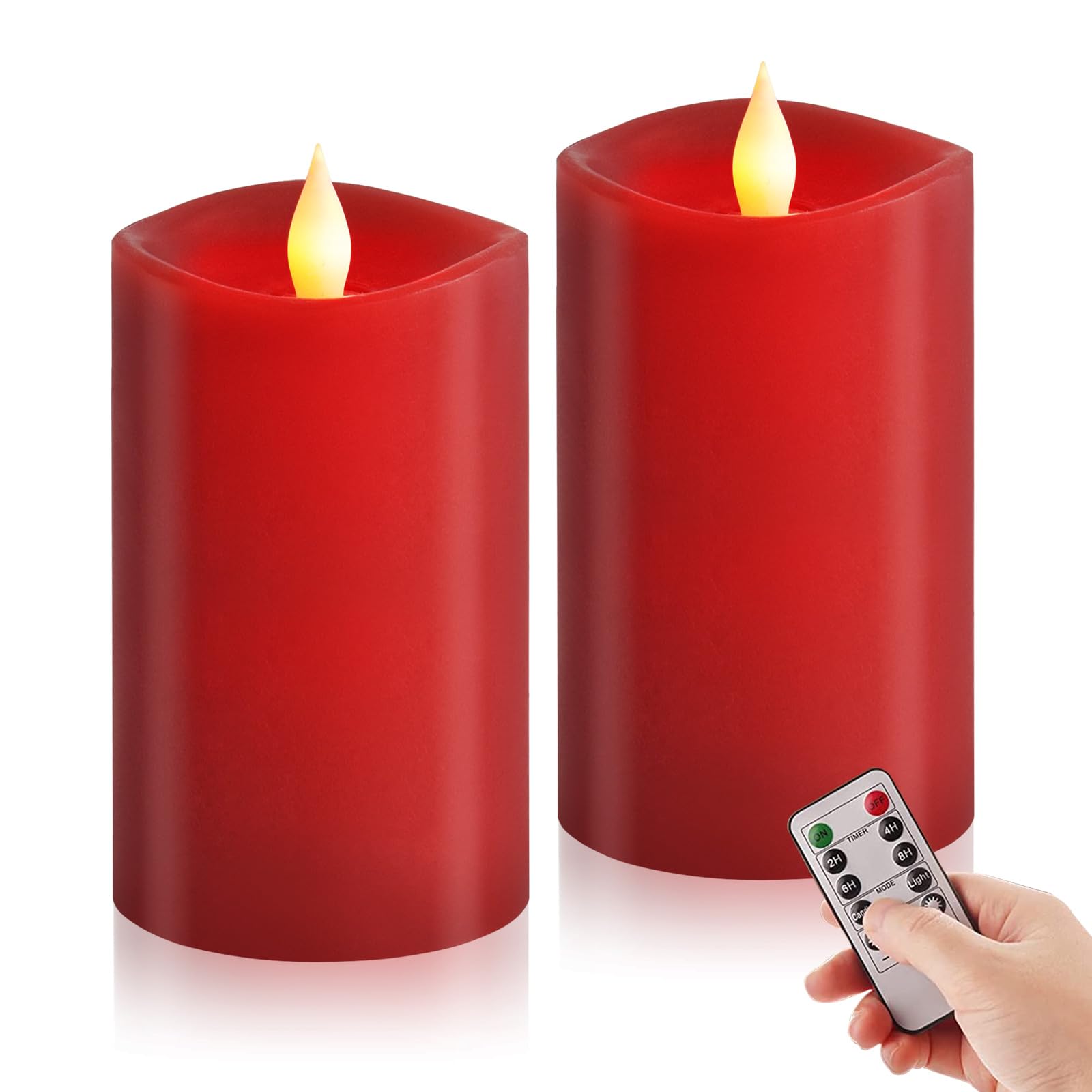 3x5 Flickering Flameless Candles Set of 2, 2AA Battery Life 600 Hours Battery Candles Flickering with Timer,5 inch Flameless Candles with Remote for Indoor/Outdoor, Red
