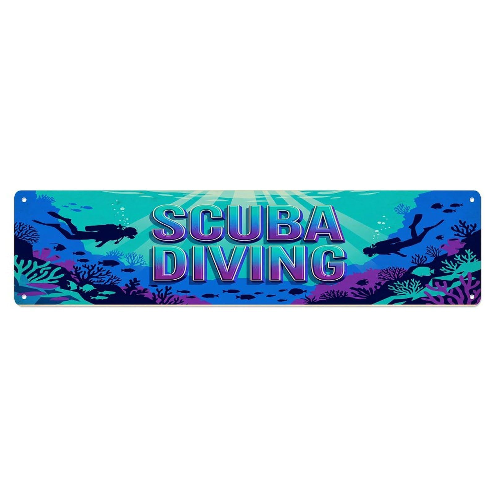 Cmhok Vintage Style Vintage Scuba Diving Outdoor Activity Sports Metal Tin Sign Wall Decor For Cafe, Club, Garden Metal Poster 4X16inch