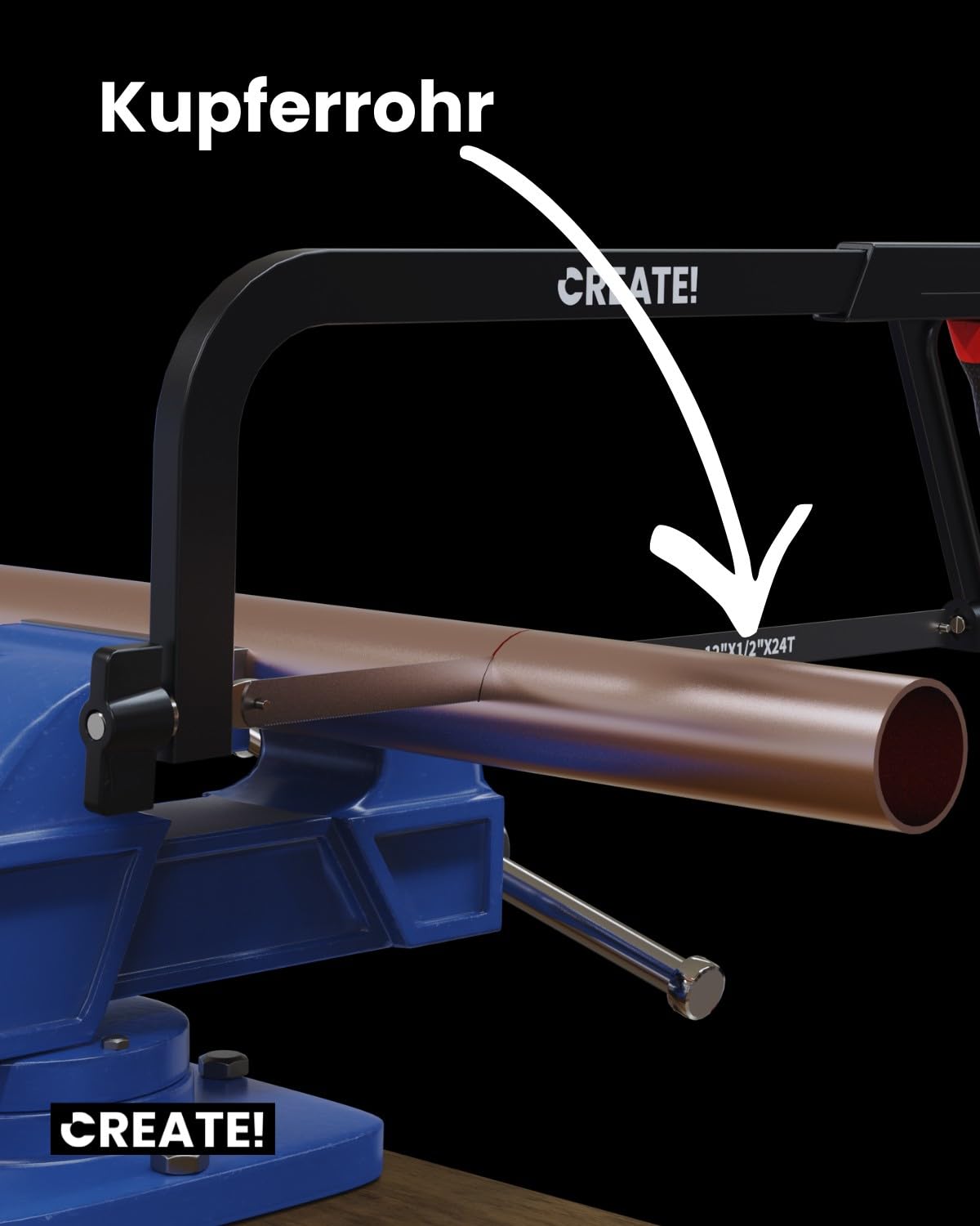 CREATE Metallsäge - 300 MM mit verstallbarem Sägeblatt.(inl. 5 Ersatzsägeblätter)