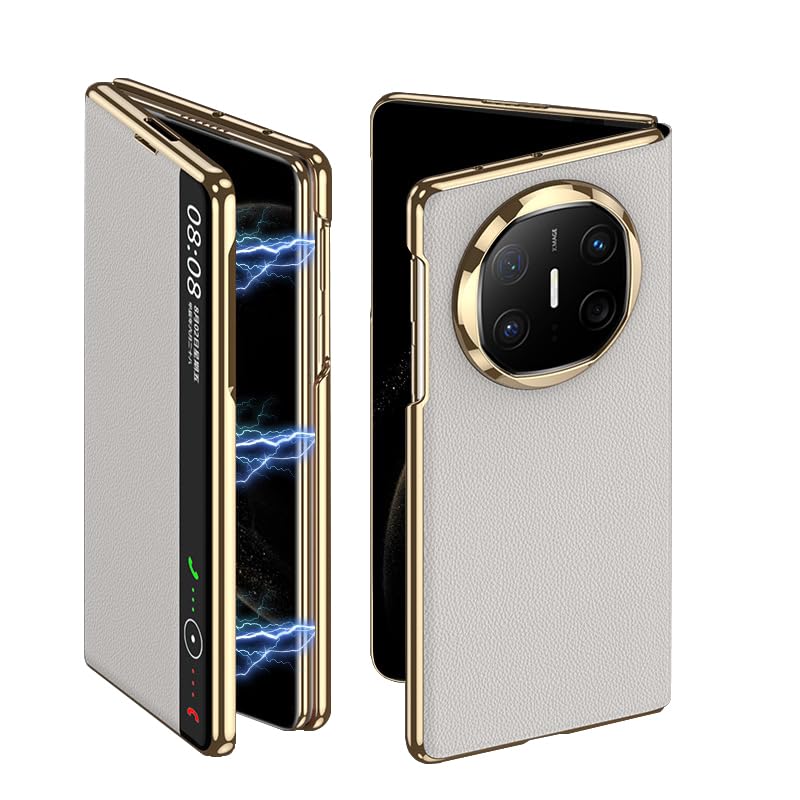 Coque en cuir Huawei Mate X6 : housse luxe intégrale grise avec vitre