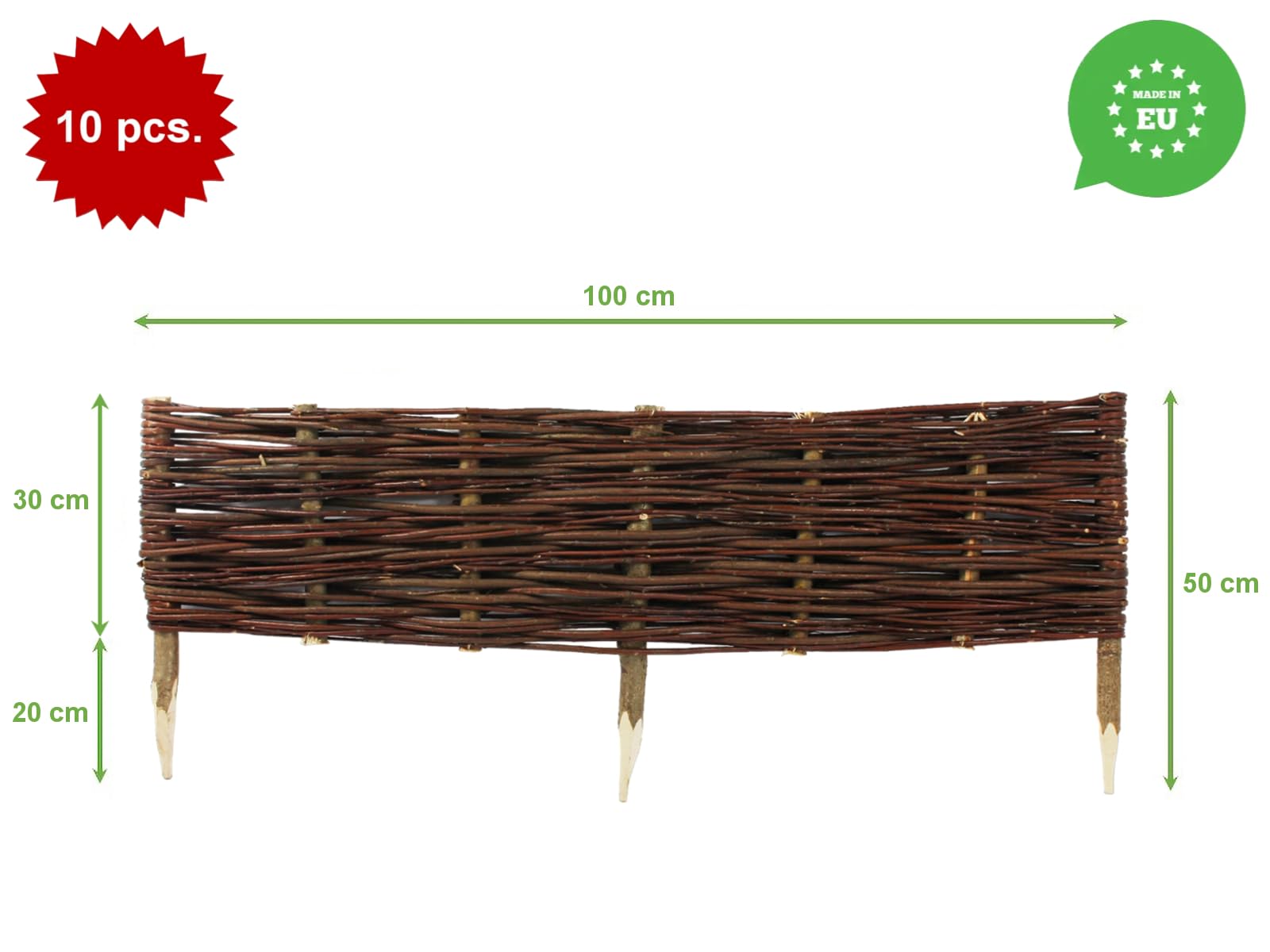 Damian-Wiklina Palissades in vimini, recinzione in vimini, bordo per prato, in palissandro, prodotto UE (60 x 40/60 cm