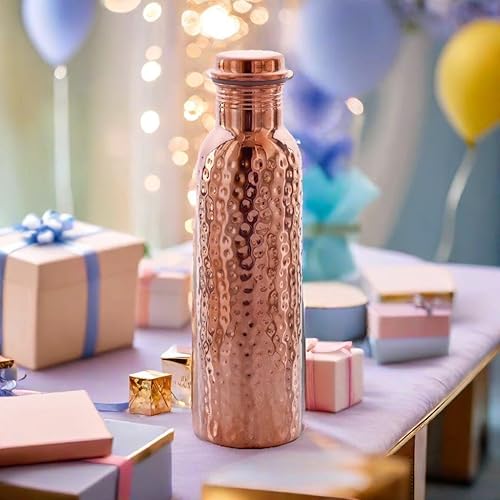 Miniatura 9 de Botella de agua de cobre 100% puro, 20 onzas líquidas, recipiente a prueba de fugas hecho a mano para beber con beneficios de salud ayurvédica para