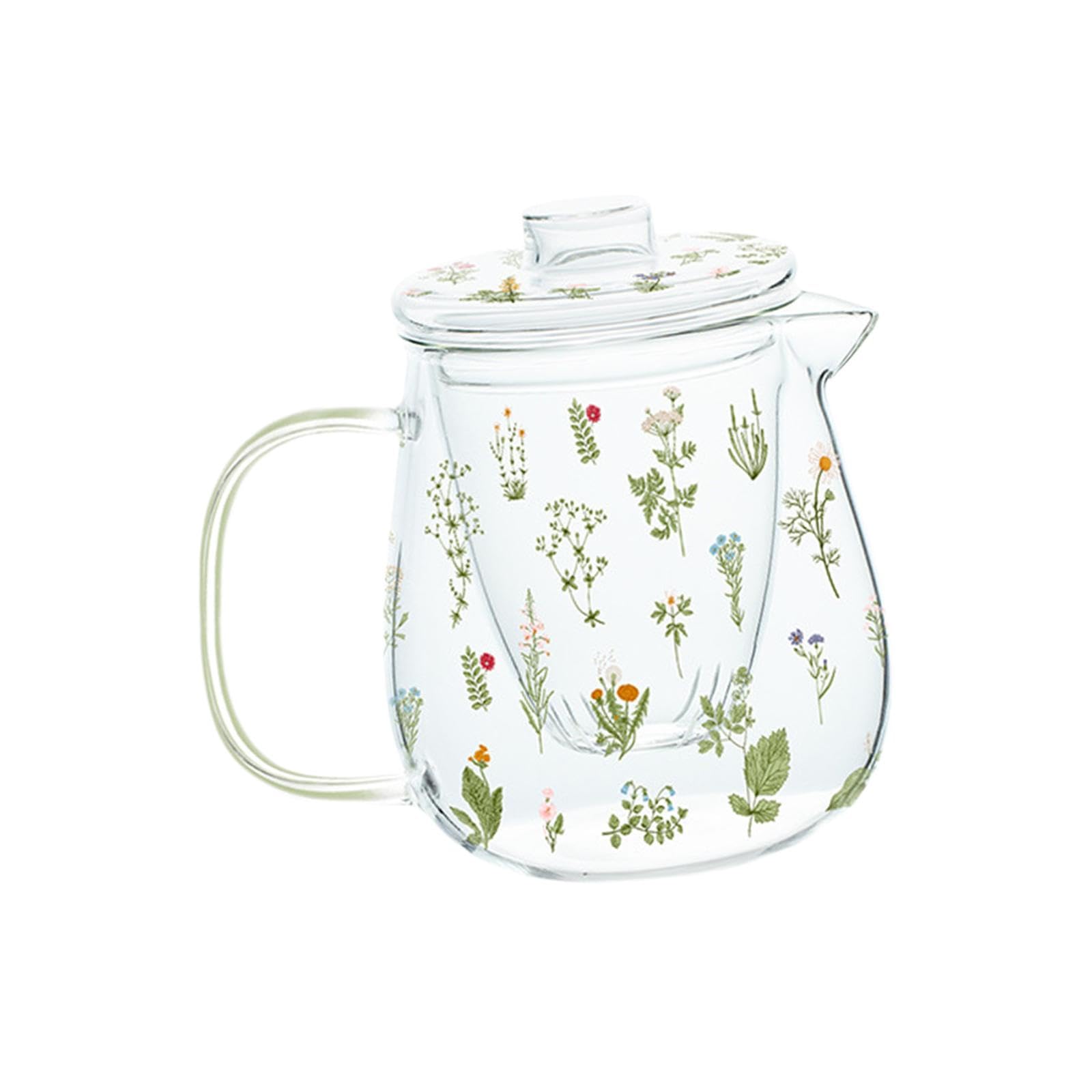 Théière en verre avec infuseur pour thé en fleur et bouilloire micro-ondes