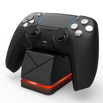 PS5 Controller Charger, Fast-Charging PS5 Charging Station with LED Indicators Bar and Single Charging Port, Portable Safety Chip Protection Charging Dock for Sony Playstation 5 DualSense (Black)