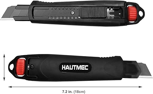 Miniatura 3 de HAUTMEC Cuchillo utilitario extra resistente de 0.709 in con mecanismo de doble bloqueo, bloqueo automático y trinquete para doble seguridad, hoja