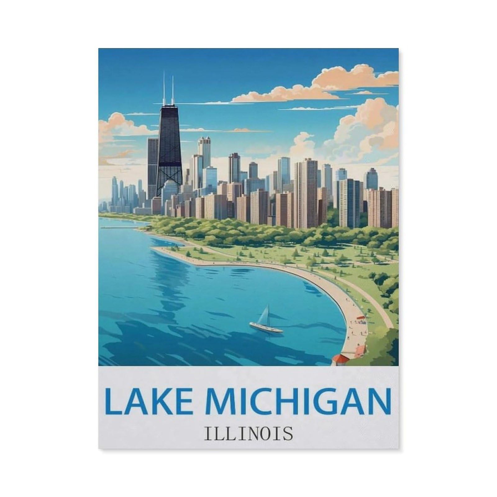 Lake Michigan Illinois，Tin Sign Vintage Retro Man Cave Bar Pub Shed Novelty Gift Aluminium Metal Tin Wall Décor Sign(15x30cm）6x12 inch-EC100