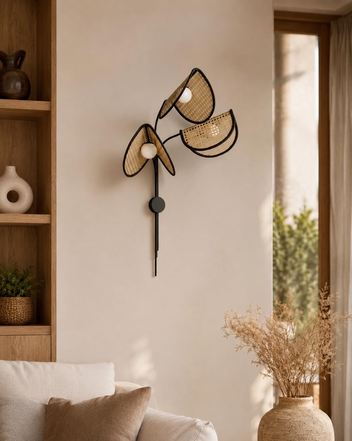AKWAY Rattan Wall Lamps for Living Rooms | Rattan and Cane Webbing wall Lamps for Bedroom | Wicker for Home Decoration -TRIMPOLA-image-4
