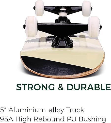 Miniatura 5 de WhiteFang Patinetas para principiantes, patineta completa de 31 x 7.88, 7 capas de arce canadiense de doble patada cóncava estándar y trucos para