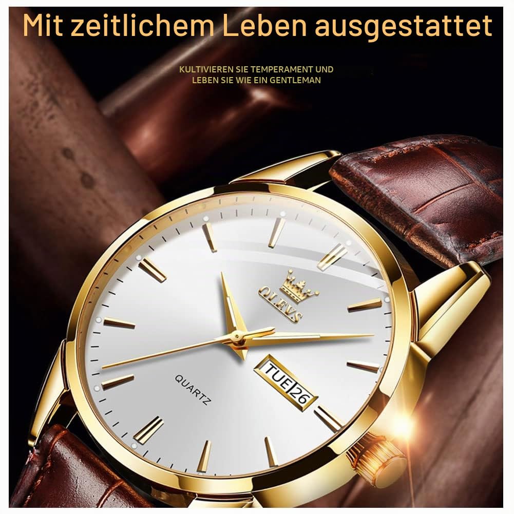 Herrenuhr mit Lederarmband, 40-mm-Zifferblatt, analoges Quarzwerk | 9-mm-extraflache Herren Armbanduhr mit Kalender, wasserdicht bis 3 ATM, eleganter Vintage-Stil in Blau, Silber und Schwarz